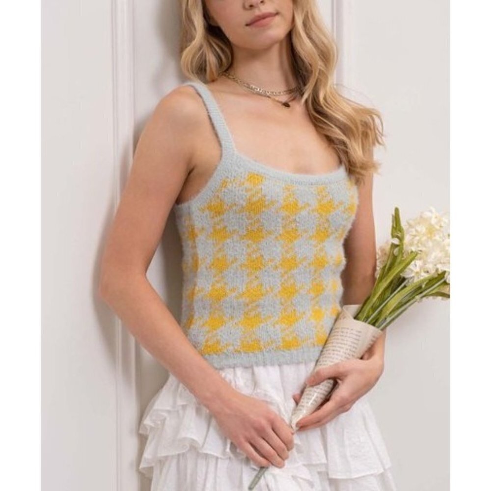 Blu Pepper Mint‎ & Orange Houndstooth Scoop-Neck Sweater Tank Women‘s Large